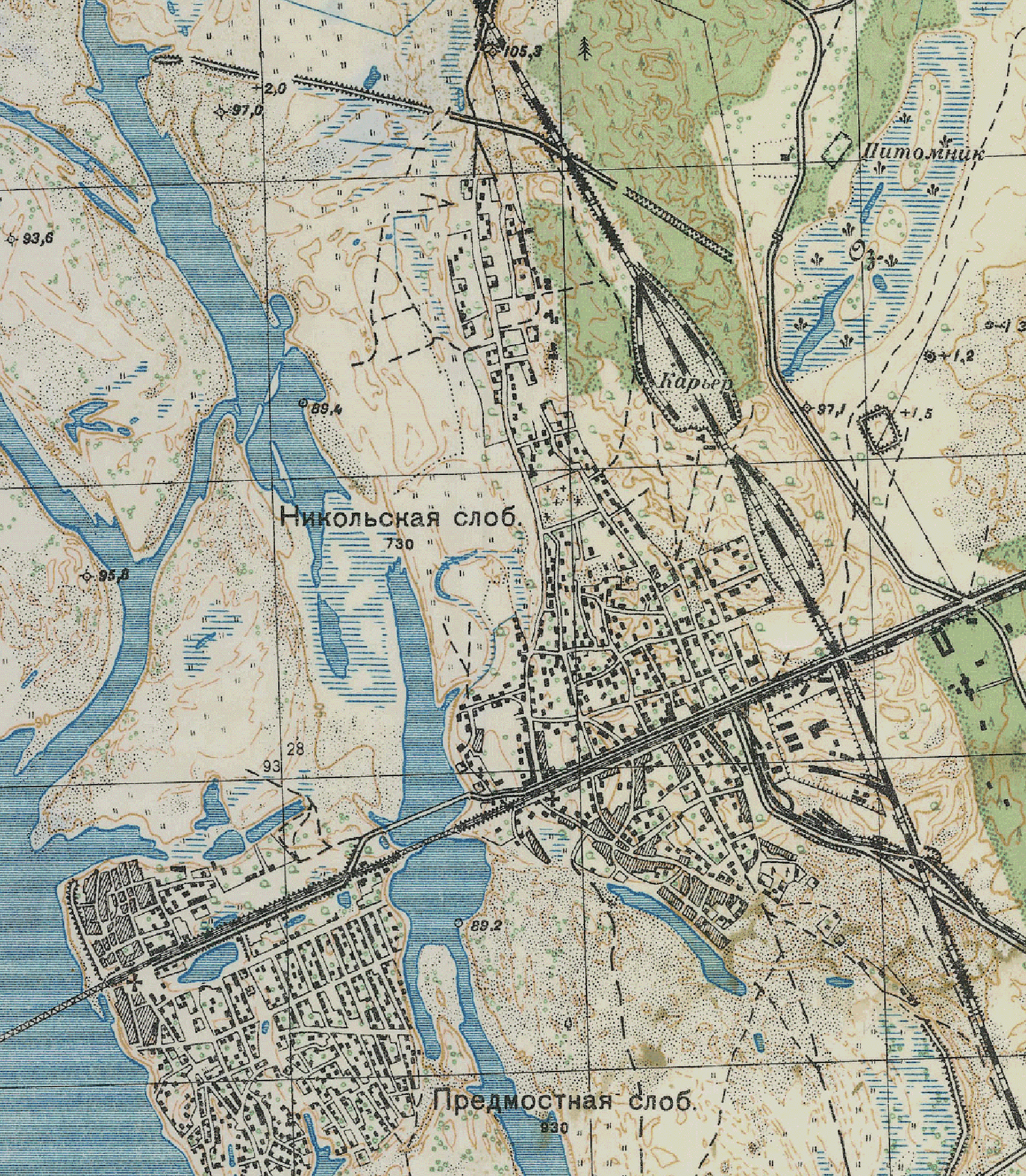 Микільська Слобідка на карті Києва 1930-х років (фрагмент)