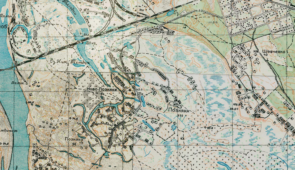 Район Позняків на карті Києва 1930-х років (фрагмент).